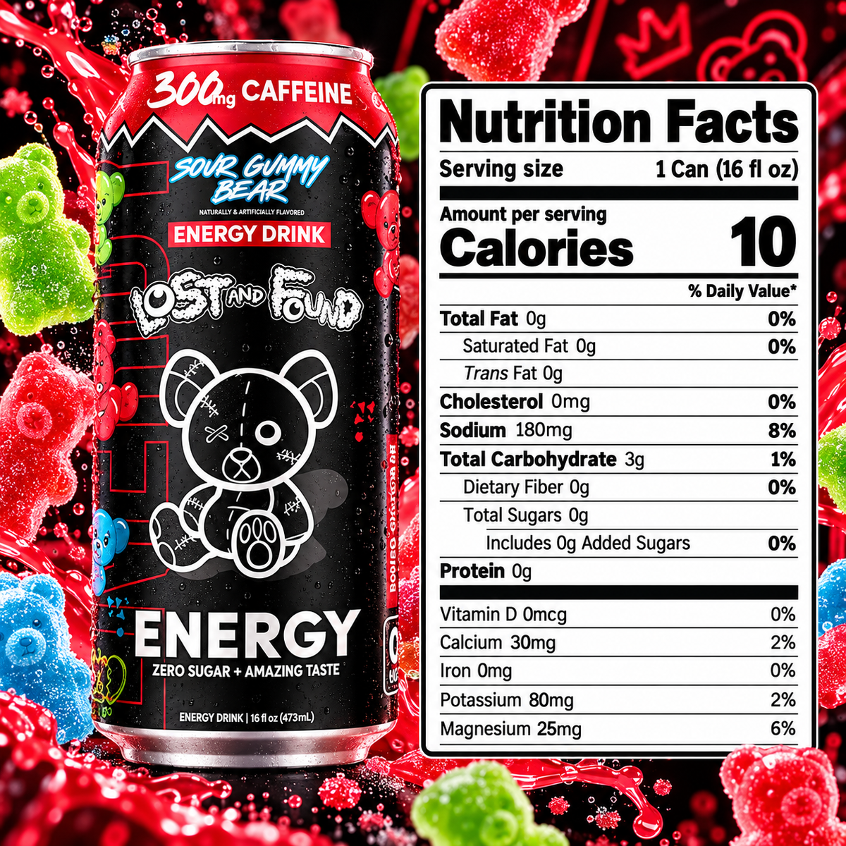 Sour Gummy Bear - 300MG CAFFEINE PER CAN (Case of 12 Cans)