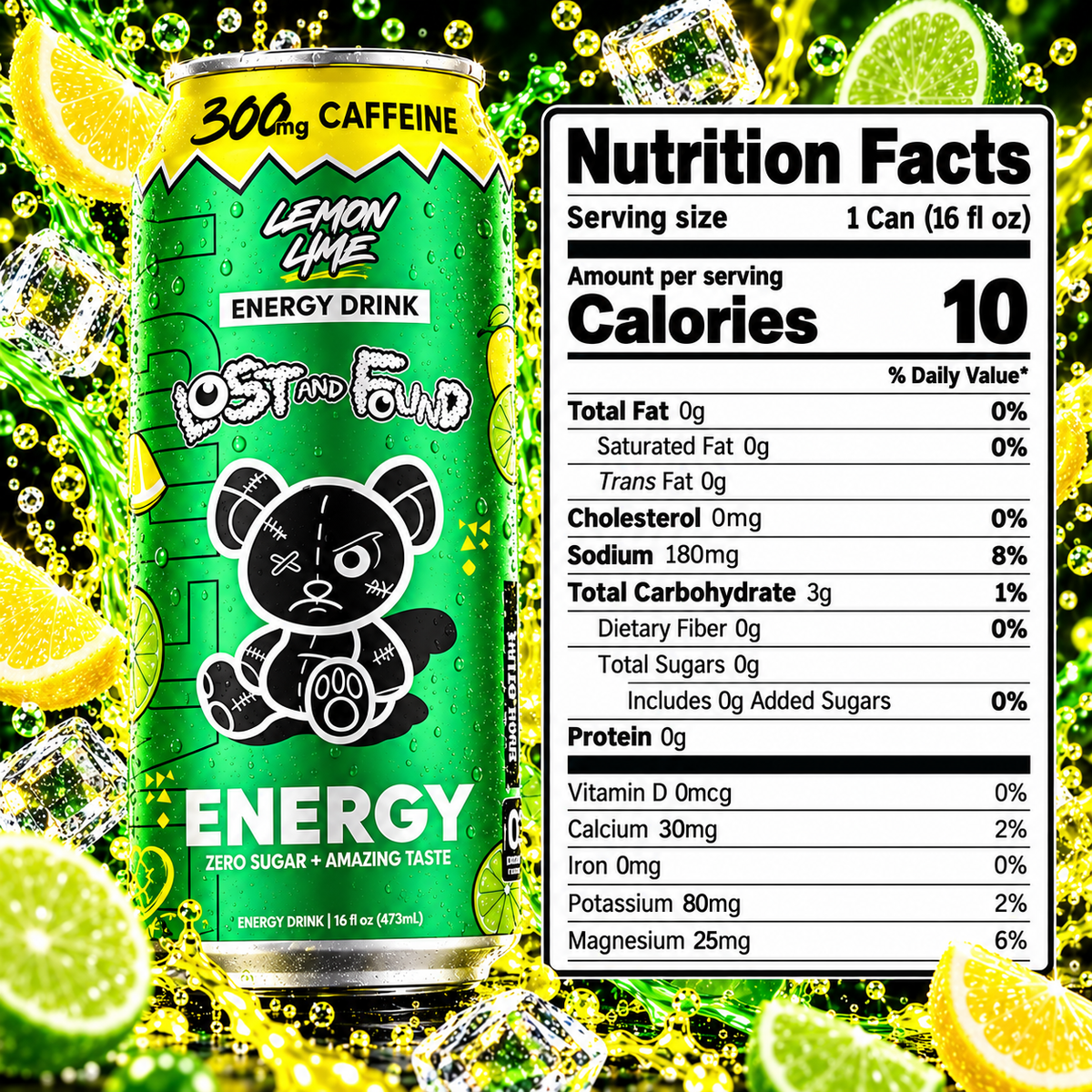 Lemon Lime - 300MG CAFFEINE PER CAN (Case of 12 Cans)